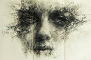 Hyper Realistic Female Black and White Portrait Sketch Done in Pencil extreme closeup. Generative AI