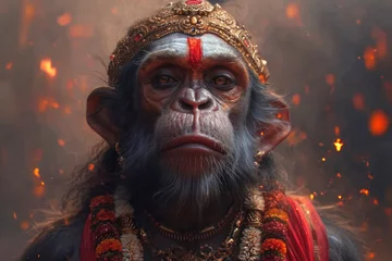 Tuinposter Happy Hanuman Jayanti Concept. Hindu God Hanuman extreme closeup. Generative AI © doomu