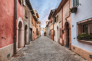 Rimini, Emilia Romagna, Italy. Picturesque street in the ancient San Giuliano district with its colorful houses - 732335182