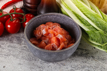 Salted salmon cubes for cooking