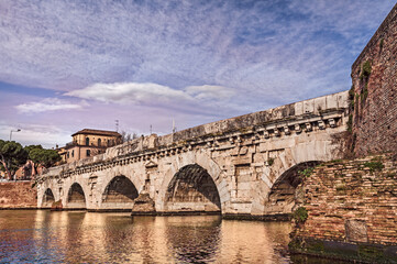 Rimini, Emilia Romagna, Italy. The ancient Roman arch bridge of Tiberius, historical Italian landmark - 732335193