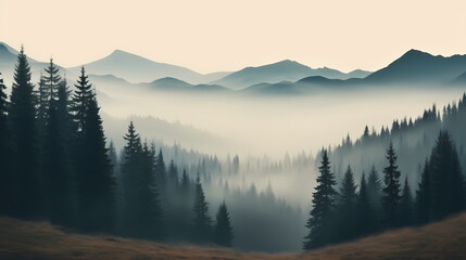 Obraz premium Forest landscape, exotic foggy forest
