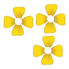 Three Yellow Flowers Isolated on White