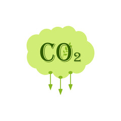 CO2 reduction icon, green cloud symbol, reducing carbon dioxide emissions. Vector eps 10, in flat style, representing zero carbon footprint. Concept of improving the environment through green ecology.
