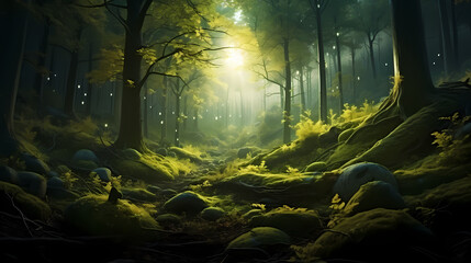 Obraz premium Forest landscape, exotic foggy forest