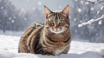Winter tabby cat