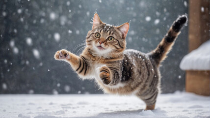 Winter tabby cat