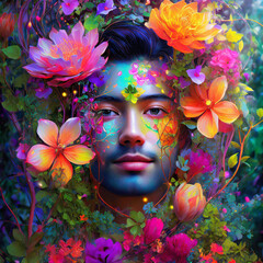 A Person Enveloped in Vivid Blossoming Flowers