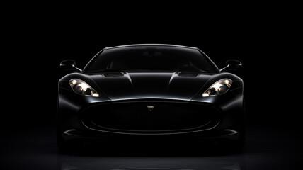 Black luxury sports car on dark background.