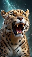 Fantasy Illustration of a wild animal leopard. Digital art style wallpaper background.