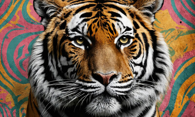 Obraz premium Fantasy Illustration of a wild animal tiger. Digital art style wallpaper background.