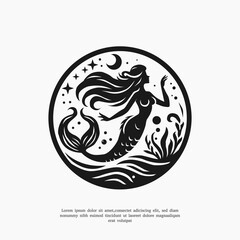 silhouette mermaid logo design template