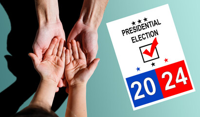  hand holding blue vote word