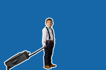 child isolated over blue color background