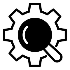 search Service and Control Sign. Maintenance of Factory Mechanism Cogwheel Symbol Collection. Magnifying Glass with Gears