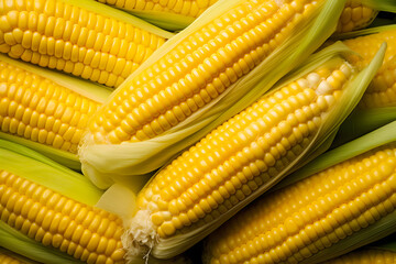 Food background - sweet corn background, top view