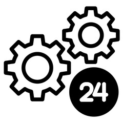 Gear icon. Setting icon. 24 hour Service icon