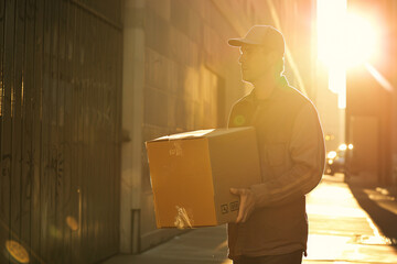 Delivery man carrying the box