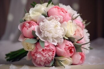 Obraz na płótnie Canvas Wedding bouquet of pink peonies