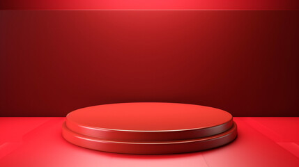 Red podium to display the product and design, 3d Render Of A Vibrant Red Circular Podium Centered On A Red Stage Background,
3d realistic podium or pedestal on red luxury background.
