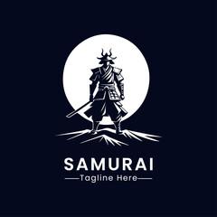 Vector samurai moon logo design illustration