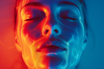close up portrait of a girl with an unusual fiery light on her face, heat map of face