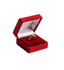 Diamond ring in red box, isolated on transparent background.