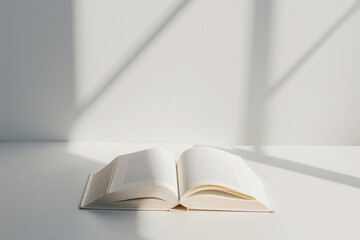 open book on a table, open book or presentation mockup on white background, blank empty pages - obrazy, fototapety, plakaty