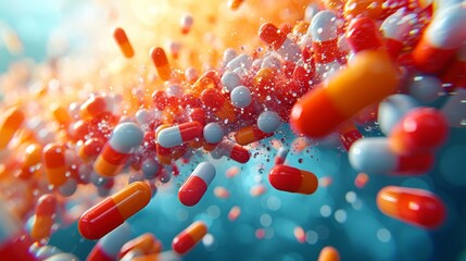 Medicinal, pharmacy, health, vitamin, antibiotic, pharmaceutical, treatment concept illustration and background.