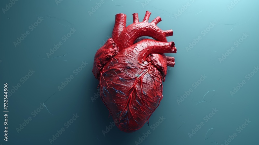 Poster abstract 3d vector human heart isolated on blue. red cardio pulse line. illustration or background f