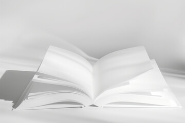 open book with empty white sheets, presentation or book mockup on white background