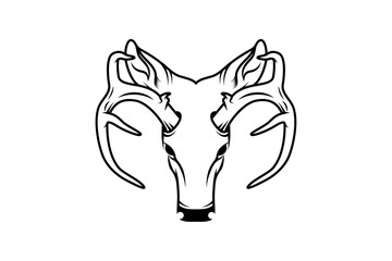Deer head logo design. Abstract drawing deer face. outline Black silhouette of deer with horns. Vector illustration