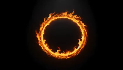 Gardinen Dynamic ring of fire against a stark black backdrop, capturing the raw power of flame in motion for bold visual projects. Generative AI. © Baria