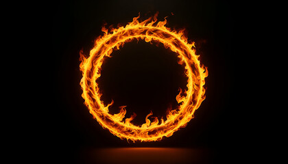 Spectacular fire circle effect with radiant flames on a deep black background, perfect for dramatic designs and backdrops.
Generative AI.