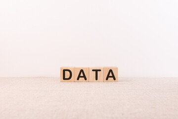 DATA Inscription on wooden cubes. Double exposure people network structure. HR - HR and hiring concept.