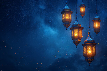 Fototapeta na wymiar Ramadan Kareem greeting card banner poster design with Golden lantern
