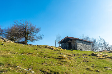 Beautiful border at the top of Mount Ernio or Hernio in Gipuzkoa at sunset, Basque Country