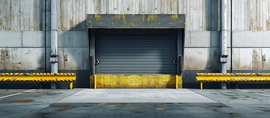 The building has a loading dock and a door. It is used to store automotive tires and fixtures. The exterior is made of composite materials.