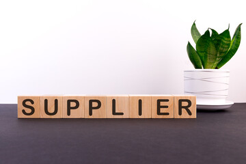 SUPPLIER word made with building blocks on a light background