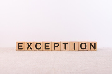 exeption word concept written on wooden cubes on a light background