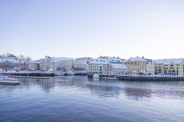 Aalesund (Ålesund) harbor on a beautiful cold winter's day. Møre and Romsdal county
