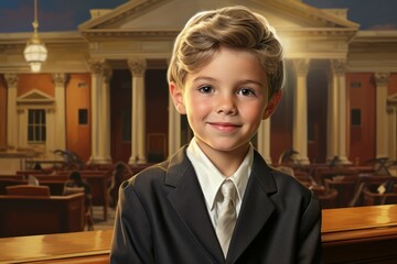Observant Judge child boy courthouse. Man gavel. Generate AI