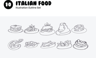 Italian Food Outline Illustration Vector Set