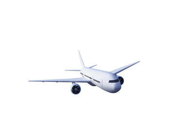 Isolated white commercial airplane on transparent background, clear and detailed. Aviation concept. 3D Rendering