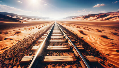 Railway tracks in the desert, travel background