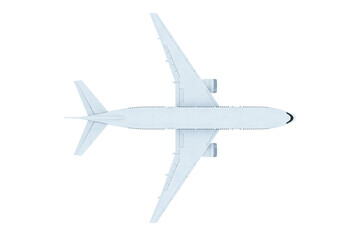 Commercial airplane top view on white background, high detail and isolated. Aviation concept. 3D Rendering