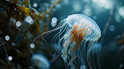 Ethereal Marine Life: Luminous Jellyfish with Long Tentacles in a Mysterious Underwater World
