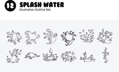 Splash water Outline Illustration vector set
