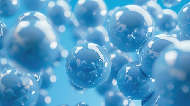 Transparent blue spheres on blue background.