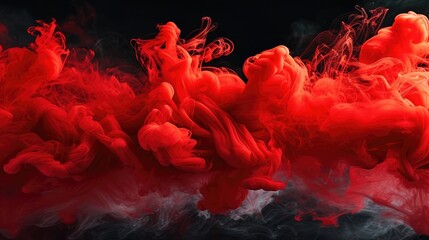 Obraz premium Abstract red and black smoke swirls on a dark background.